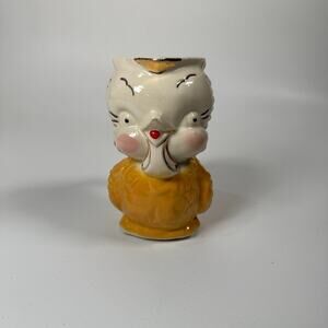 Vintage Shawnee Chick Pitcher Yellow White Gold Trim Pottery Bird 6.5" Cute